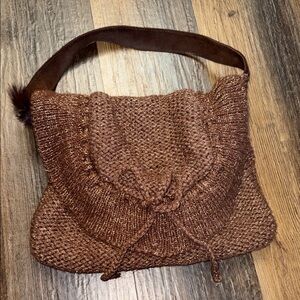 Brown Metallic Big Buddha Knit Shoulder Bag
